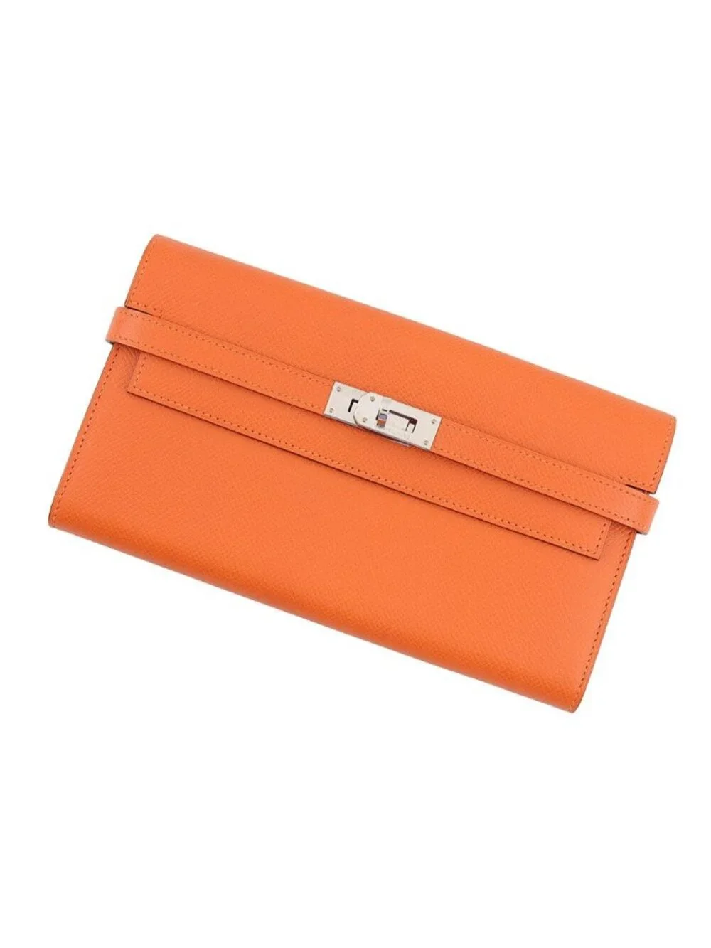 Hermes Wallet Kelly Long Orange Silver Epsom